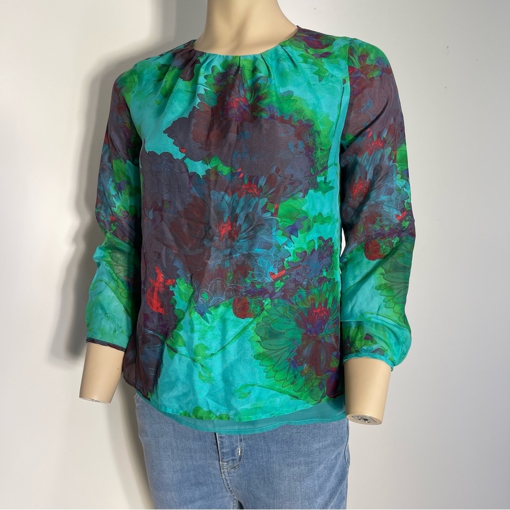 J Crew Flowy Sheer Floral 100% Silk Blouse Women’s‎ Size 0